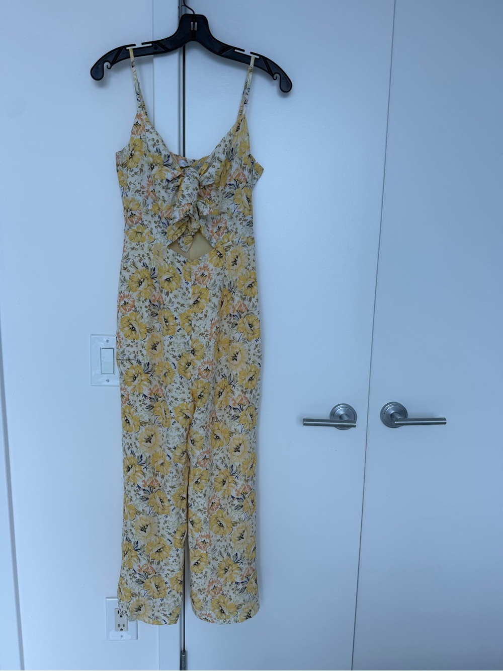 INTERMIX Yellow Floral Print Tie-Front Silk Jumpsuit